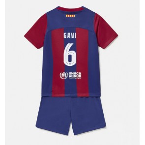 Barcelona Paez Gavi #6 Hjemmebanesæt Børn 2023-24 Kort ærmer (+ korte bukser)